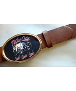 MOTLEY CRUE&quot;GIRLS,GIRLS,Rock Epoxy BELT BUCKLE&amp; 1 1/2&quot; Brown Bonded Leat... - £19.43 GBP