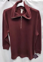 Ava & Viv Women's Plus Size 1X Ribbed Quarter Zip Tunic Sweatshirt Burgundy image 2