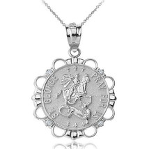 925 Sterling Silver CZ St. Saint George Pray For Us Circle Pendant Necklace - £26.16 GBP+