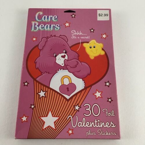 Primary image for Care Bears Foil Valentine Cards Sticker Sheet Vintage American Greetings New