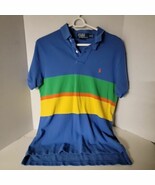 VTG Polo Ralph Lauren Polo Shirt Men&#39;s Medium Blue Rainbow Striped Short... - $231.13 MXN