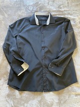 Nicole Miller Mens sz XL  Button Down Designer Shirt  Solid Black Long S... - $20.29