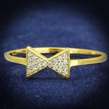 Minimalist Bow Shape Band Simulated Diamond Gold Plated Wedding Bridal Ring - £55.35 GBP