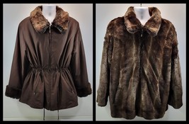 Mob Wife Regent Park Women&#39;s Reversible Brown Parka Faux Fur XL - $39.59