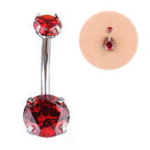 Stainless Steel Red Cubic Zirconia Navel Belly Button Piercing - 14G - £6.26 GBP