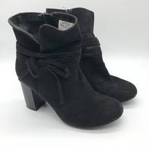 Christian Siriano Womens Ankle Boots Faux Suede Block Heel Bow Black Size 6.5 - £11.58 GBP