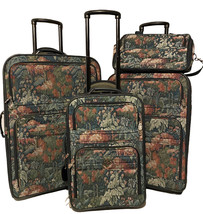 Atlantic 4 Piece Luggage Suitcases SET TAPESTRY Green Floral Wheels Telescoping - £253.13 GBP