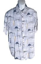 Margaritaville Men&#39;s Short Sleeve Button Down Fish Rayon Shirt Gray Xl - $11.57