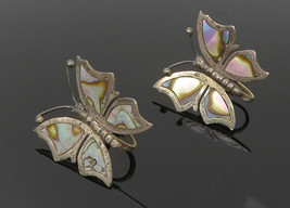 ECM MEXICO 925 Silver - Vintage Abalone Butterfly Non Pierce Earrings - EG5859 - £33.07 GBP