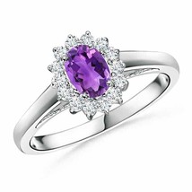 ANGARA Princess Diana Inspired Amethyst Ring with Diamond Halo - £742.65 GBP