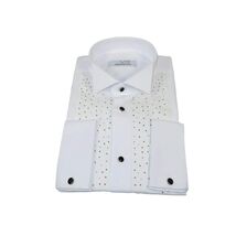 Men CEREMONIA Tuxedo Shirt Rhinestone Cotton Turkey #Milano 13 White Wing Tip image 2