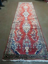 Runner Rug 3 x 12 Antique Wool Tribal Runner Floral Vases Handmade Red Navy Blue - £802.81 GBP