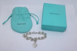 Vintage Tiffany &amp; Co. 925 Sterling Return to Tiffany Heart Tag Bracelet 7&quot; Long - £275.64 GBP