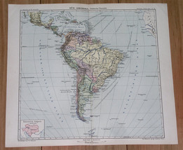 1901 Antique Map Of South America Brazil Argentina Chile Peru Paraguay Uruguay - £21.35 GBP