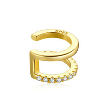 925 Silver 14K Gold Plated Cubic Zirconia Sparkling Huggie Ear Cuff Gold Earring - £12.21 GBP