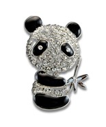 PANDA BROOCH 1.5&quot; Cute Panda Bear Pin Sparkling Crystal Black Enamel Rhi... - $55.22 MXN