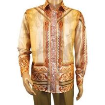Men Sports Shirt PAZO by DE-NIKO Long Sleeves Medallion Print Soft DNK6903 Gold image 2