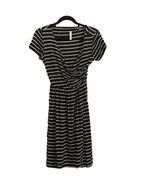 GILLI Womens Dress Black Tan Striped Faux Wrap V-Neck Short Sleeve Sz Sm... - £9.03 GBP
