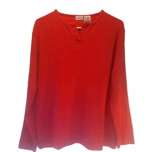 Cabin Creek Women&#39;s Henley Shirt Red Long Sleeve Buttons Crew Neck Prepp... - $14.84