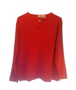 Cabin Creek Women&#39;s Henley Shirt Red Long Sleeve Buttons Crew Neck Prepp... - $272.68 MXN