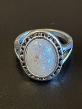 Vintage Imitation Opal Silver Plated Woman Ring Size 7 - $11.88