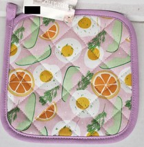 1 Printed Kitchen Cotton Pot Holder,BREAKFAST,EGGS &amp; ORANGES with purple... - £6.31 GBP