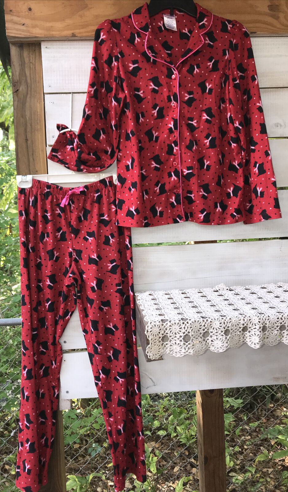 Teen Tween Girl Sz. XL 14-16 Black Terriers Scottie Dogs Pajamas Flannel Red L/S - $17.62