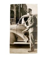 WW2 Soldier Real Photo Antique Classic Car 1940s Unknown Location E83H - $19.99