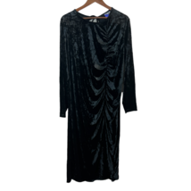 Future Collective Dress Womens 1X Black Velvet Midi Ruched Long Sleeve Open Back - £19.96 GBP