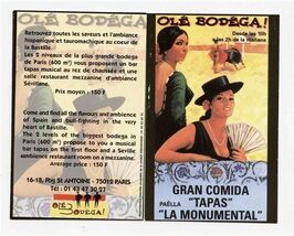 Ole Bodega Restaurant Gran Comida Tapas Card Paris France Paella La Monu... - $13.86
