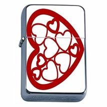 Red Hearts Flip Top Dual Torch Em1 Smoking Cigarette Silver Refillable Dual Flam - £7.04 GBP