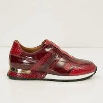 Men's Leather Embossed Snakeskin Sneakers - Red/ Black - $275.00