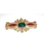Vintage Goldtone Red Green Rhinestone Ornate Brooch for the Holidays Swi... - £11.87 GBP