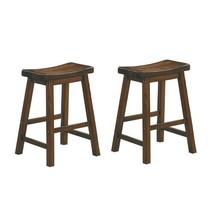 24-inch Counter Height Stools 2pc Set Saddle Seat Solid Wood Cherry Finish - £133.41 GBP