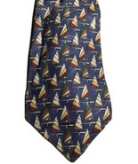 Vintage 70s Abercrombie &amp; Fitch Silk Sailboat Nautical Tie Navy Spain Ha... - $21.19 CAD