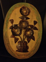 Vintage 1950s Philippines Hand Carved Coconut Shell 3 Dimensional Flowers Plaque - £28.73 GBP
