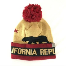 Cirque CA California Beanie Hat Bear Pom Cuffed Burgundy Brown One Size - £6.24 GBP