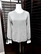 Paniz Womans Gray Sweater Bow Accents Crew Neck Academia M - $21.49