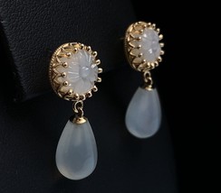 Authenticity Guarantee 
14k Yellow Gold Genuine Natural Moonstone Drop Earrin... - £494.34 GBP