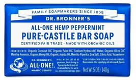 1 BAR Dr. Bronner's All-One Hemp Peppermint Pure-Castile Bar Soap 5 oz BRONNER - $14.96