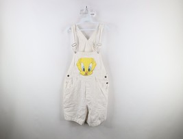 Vtg 90s Looney Tunes Womens L Distressed Tweety Bird Denim Shortalls Overalls - £72.67 GBP