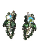 Vintage 60s Juliana DeLizza &amp; Elster Green Leaf Silvertone Clip On Earrings - $794.99 MXN