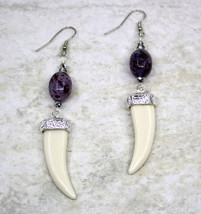 Women New White Ivory Violet Stone Silver Glass Crystal Dangle Drop Earrings - £7,865.50 GBP
