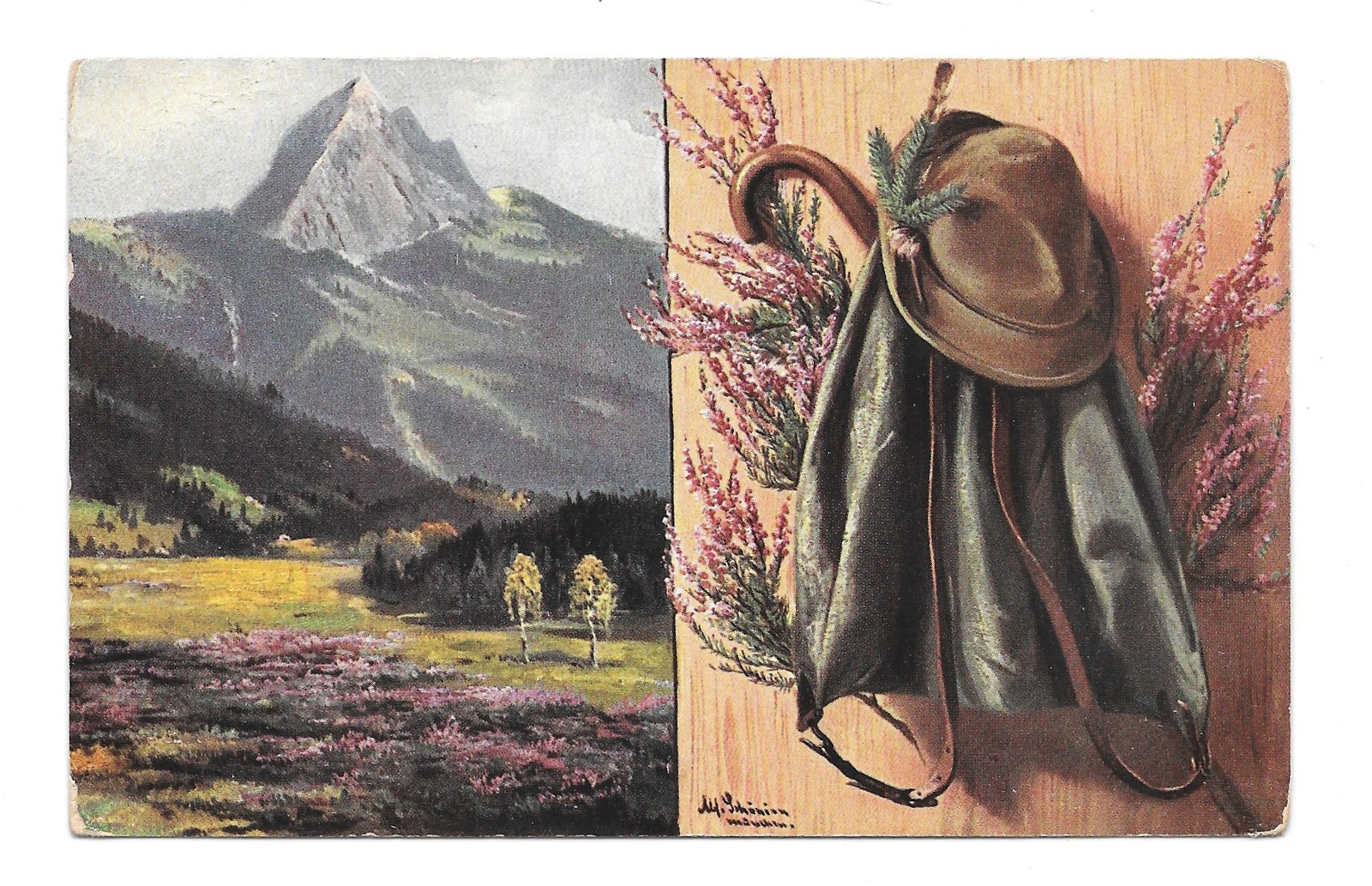 2 Artist Paintings Clothing Mountain Marke Egemes Serie 63 Austria 1913 Postcard - £4.05 GBP