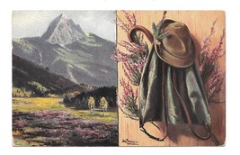2 Artist Paintings Clothing Mountain Marke Egemes Serie 63 Austria 1913 Postcard - £3.98 GBP