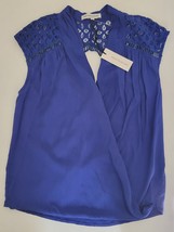 Heartloom Womens Blue Lace Shoulder top blouse Sleeveless Wrap Front Sz ... - $737.56 MXN