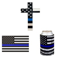 Thin Blue Line USA Flag Reflective Decal Sticker Can Cooler Cross Police - £7.39 GBP