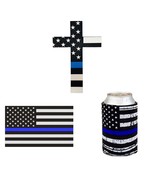 Thin Blue Line USA Flag Reflective Decal Sticker Can Cooler Cross Police - £7.51 GBP