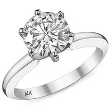 3CT Women Solid Round Brilliant 6 Prong Simulated Diamond Engagement Ring 14K WG - £240.63 GBP