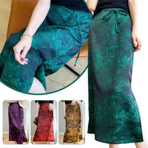 Summer High Womens Waisted Split Skirt Satin Jacquard Elegant Mid Length Skirt - £16.39 GBP